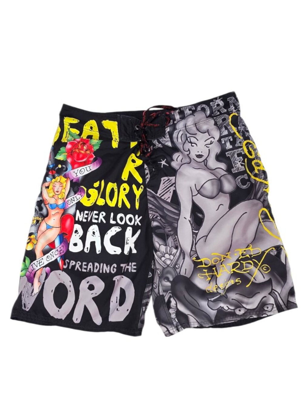 Ed Hardy Men's Board Shorts, Swim Trunks, Y2K, Christian Audigier, Size 38
